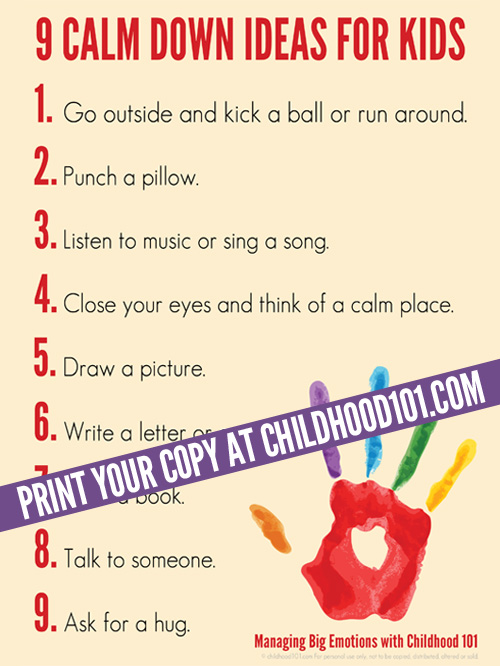 9 Calm Down Ideas for Kids Printable Poster