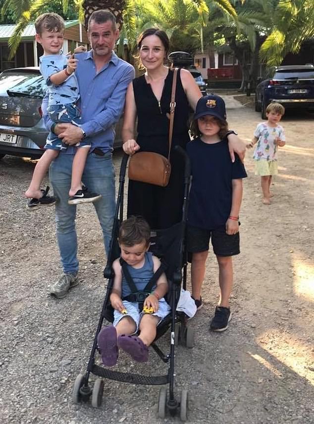 Rebecca said her urge to become thin crept up on her, recalling that she began dumping her packed lunch at the age of 14. Pictured: Rebecca and Andrew with their children