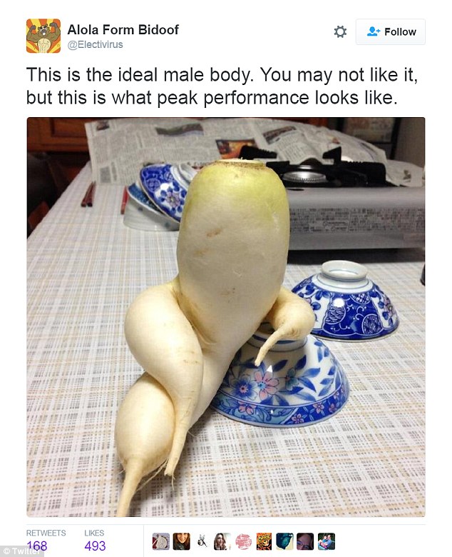 Alola Form Bidoof tweeted an image which has been shared by hundreds of people, showing a deformed radish that looks suspiciously like a reclining woman with her legs crossed