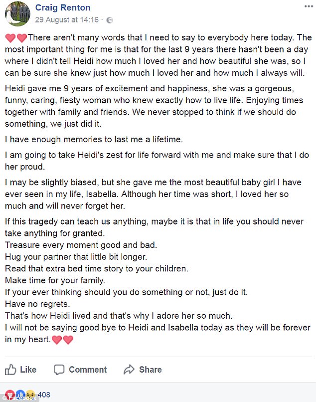 Craig Renton left this message for friends and family urging them to treasure every minute of life with those they love