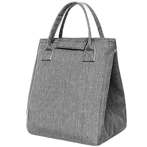 Moosoo Reusable Thermal Foldable Lunch Tote Bag Cooler Bag Insulated Lunch Box Picnic Bag School Cooler Bag for Men Women Ladies Girls Children Kids Student (Gray)
