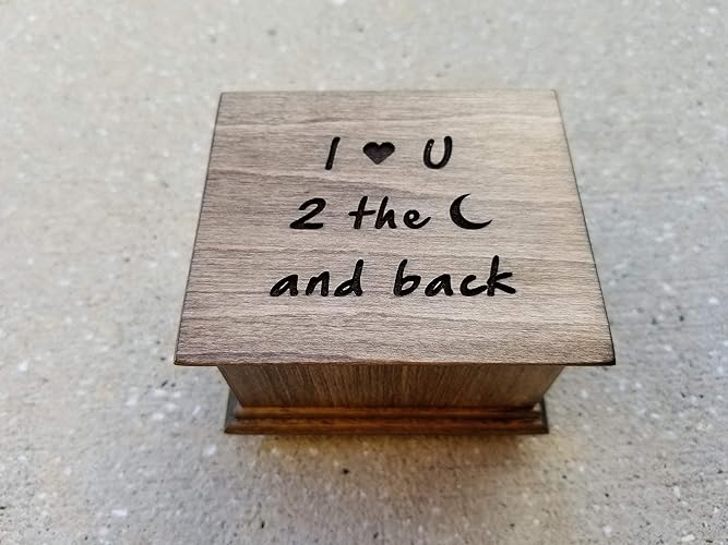 Music box with I love you to the moon and back engraved on the top, with your choice of color and song, great Christmas gift
