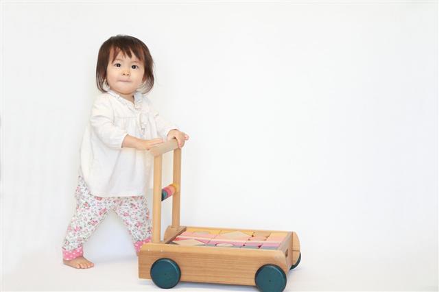 Baby Girl Pushing A Cart