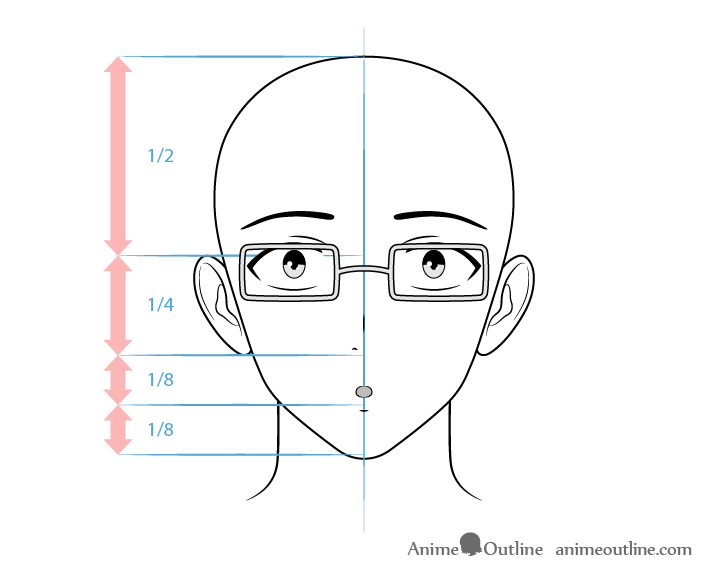 Anime intellectual male character surprised face drawing