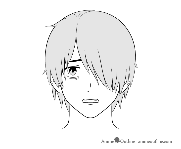 Anime loner guy scared face drawing