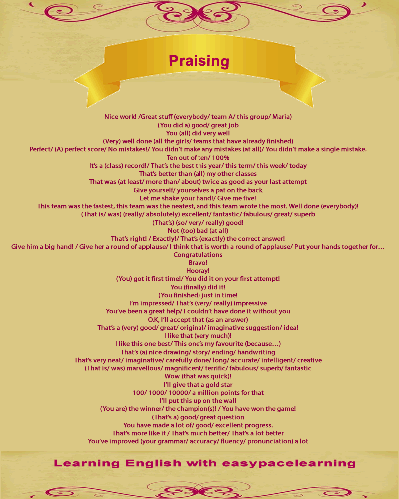 Praising students in a classroom 
